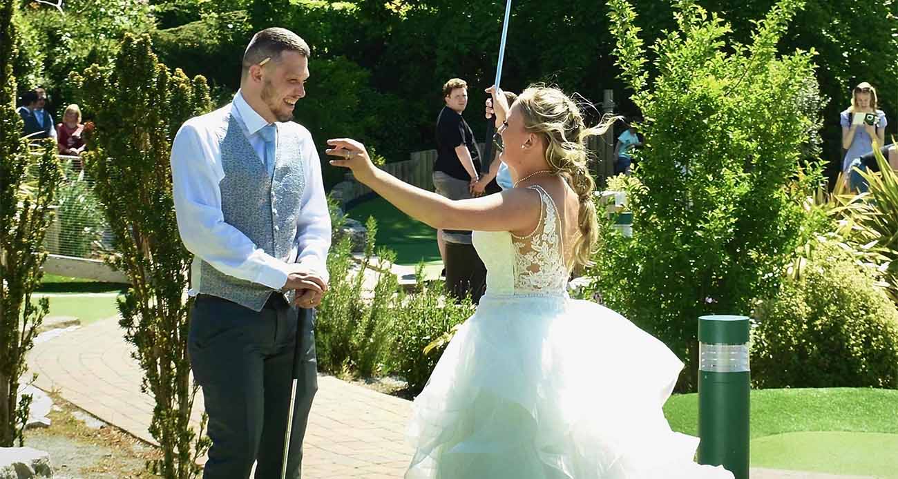 Couple just married whilst playing mini golf in London